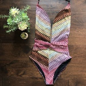 TOPSHOP Zigzag Crochet One-Piece Swim Suit